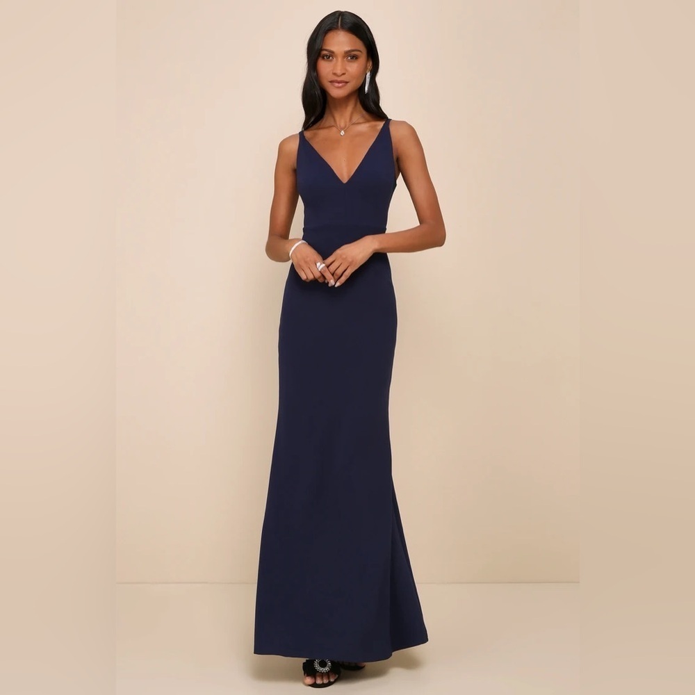 NWOT Lulus Melora Navy Blue V neck A line Sleeveless Formal Maxi Dress